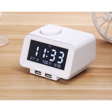 White New Digital FM Radio Bedside Alarm Clock with Dual USB